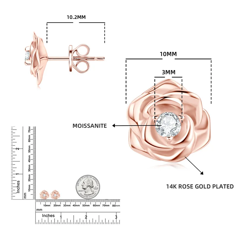 

Romanti Rose Flower Moissanite Stud Earrings D Color 3mm Simple Diamond Earrings 925 Sterling Silver Fine Jewelry Gift for Women
