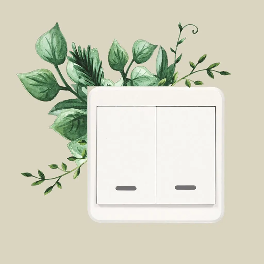 

New Nordic Green Leaf Wall Stickers Creative Switch Socket Beautification Decorative PVC Home Decoration Decal