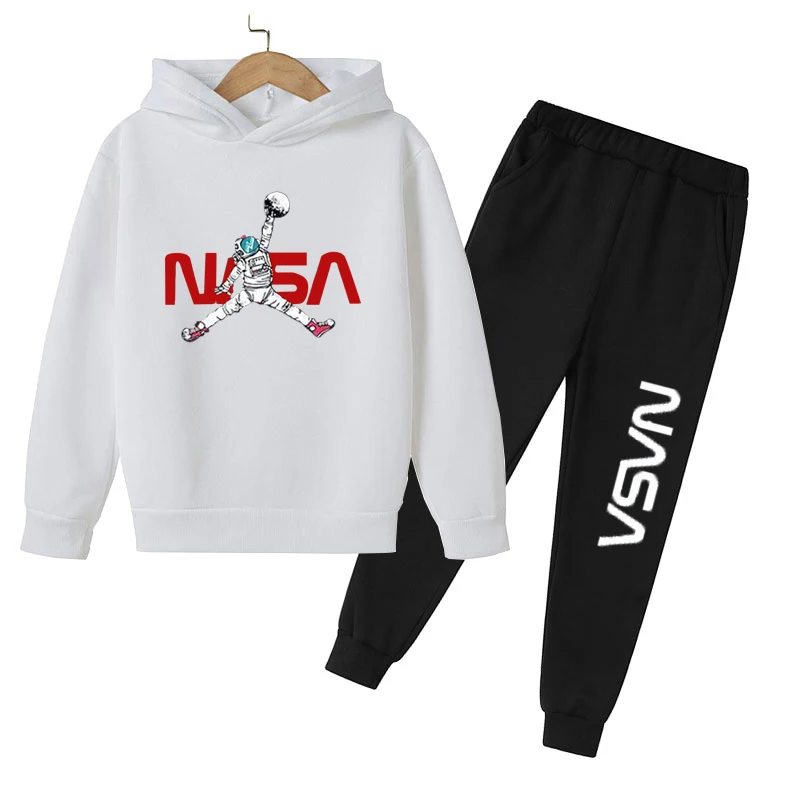 

Astronaut Print 2022 Spring and Autumn Boys and Girls Sports Suits Cotton Sweater Sweater + Pants Sportswear 4-14 Years Old