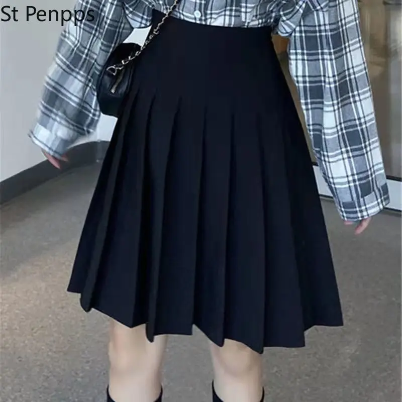 Skirts Pleated Women High Waist Summer Knee-length Preppy Style Harajuku 3XL Plus Size Chic Street School Cosplay Casual Female |