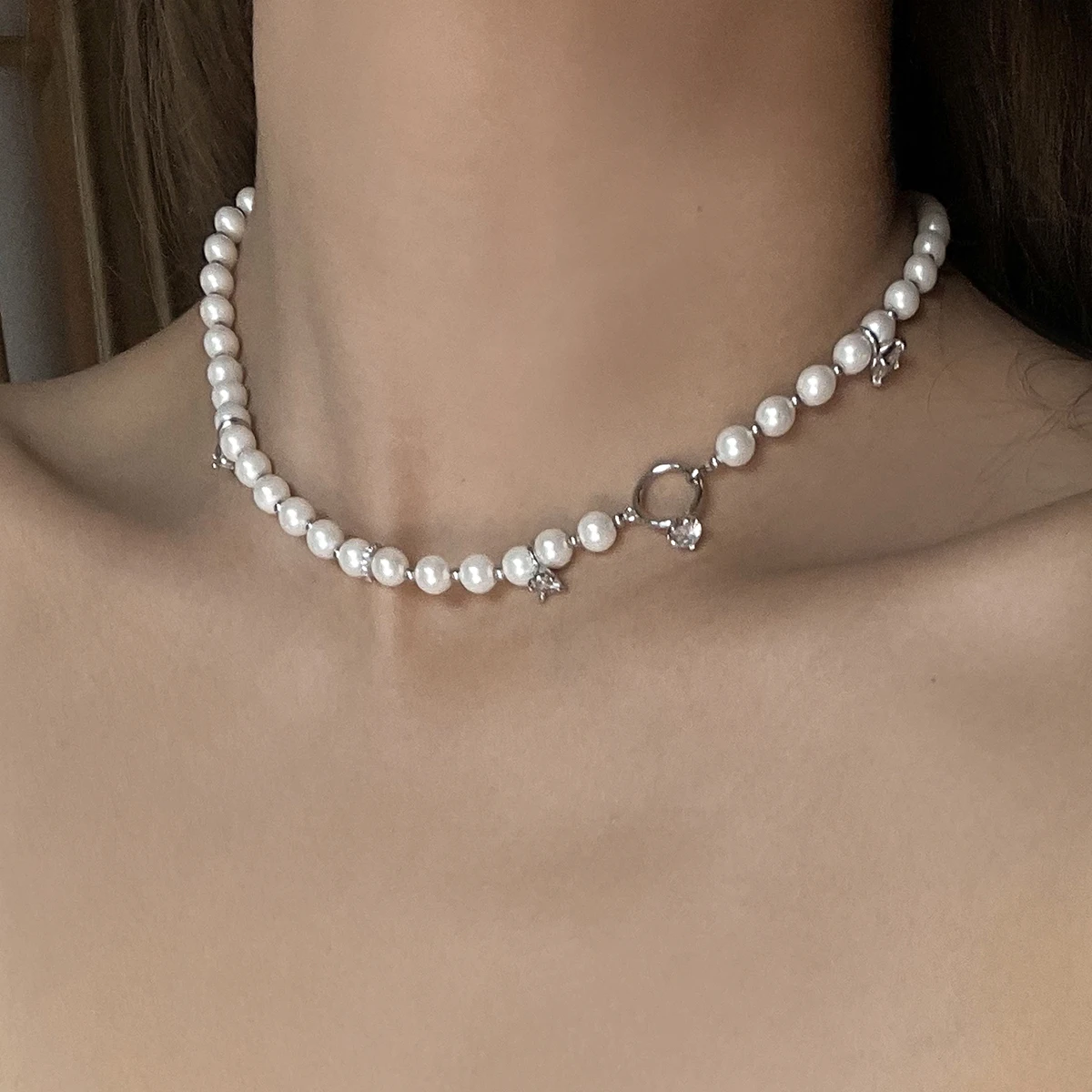 

LONDANY necklace Original design fashionable pearl splicing diamond ring collarbone chain female luxury new necklace