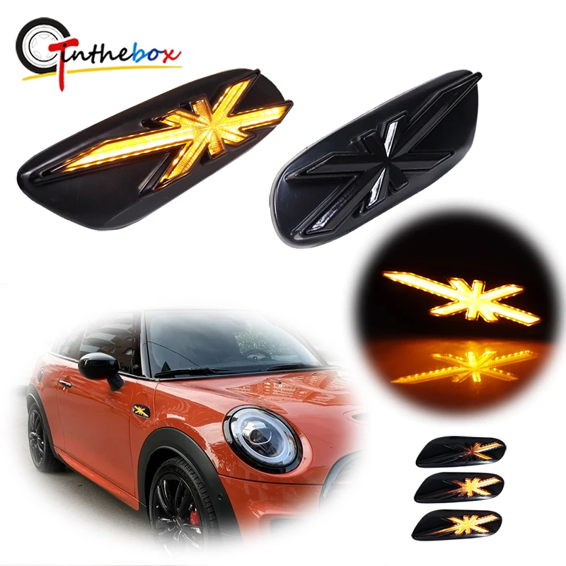 Gtinthebox UK Flag Design Amber Dynamic LED Front Bumper Side Marker Lights For MINI Cooper F55 F56 F57 Hatchback Convertible