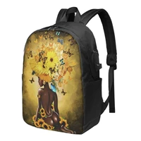 african american women afro travel laptop backpack womens mens travel backpack with usb headphone cable jack