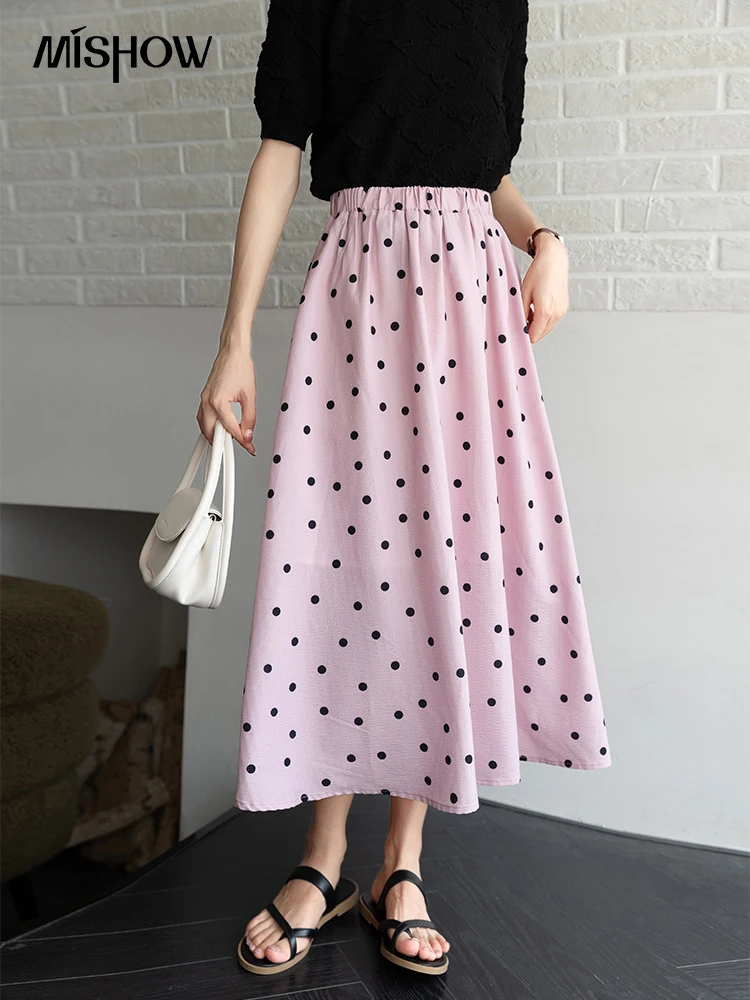 

MISHOW 2022 Summer Women's Pink Polka Dot Skirt Korean Female Clothes Elegant Fashion High Waist A-Line Midi Skirts DYB27B0365_1