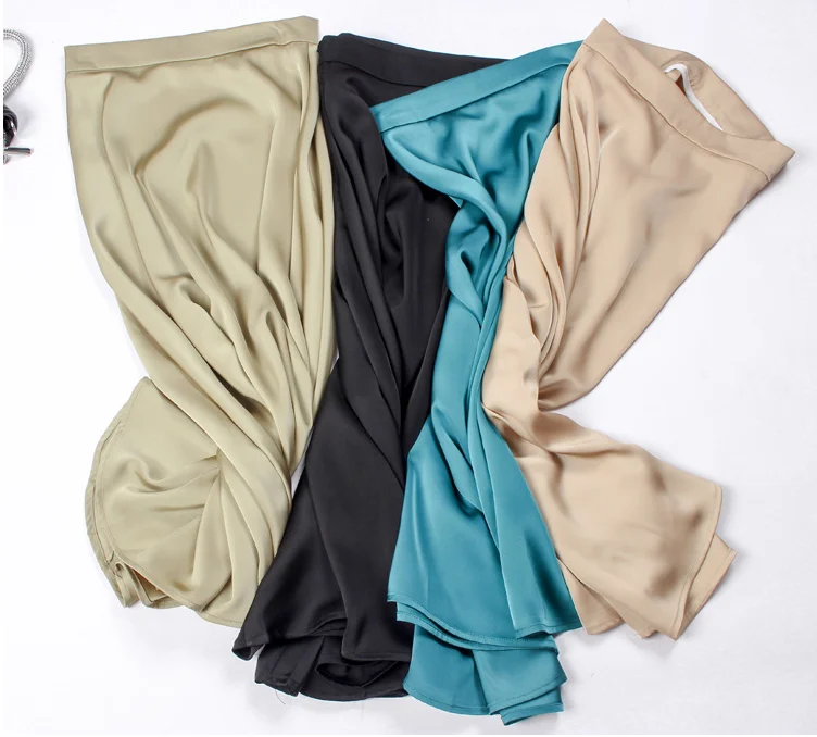 

2023 Women Solid Quality Satin Skirt Vintage Side Zipper Office Ladies Elegant Chic Comfortable High Waist A-line Skirts