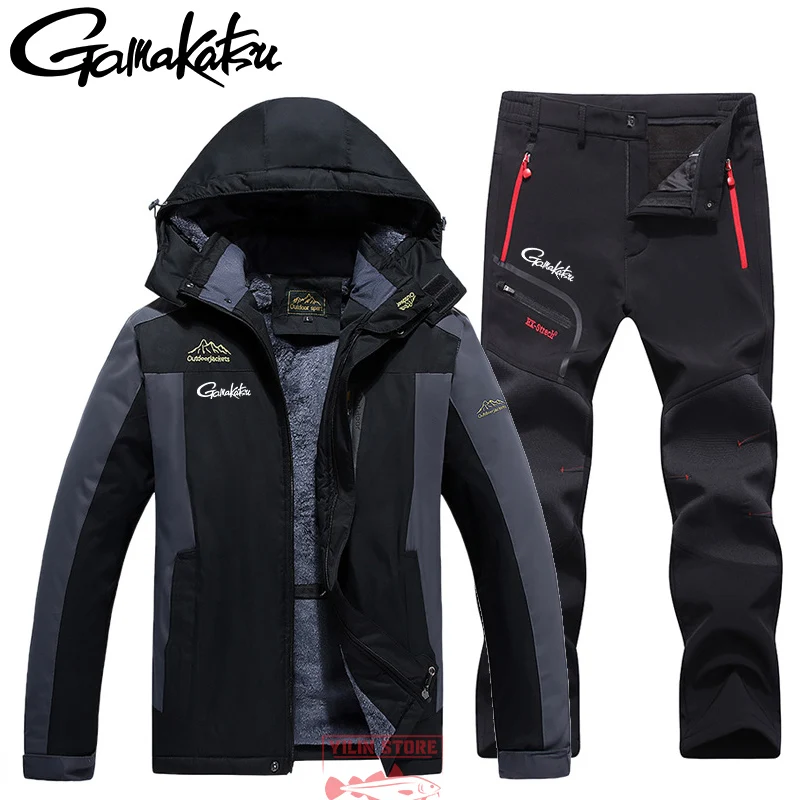 

Gamakatsu Fishing Clothes Outdoor Hiking Clothing Set Winter Plus Velvet Keep-warm Men's Fishing Suit Breathable Fishing Jacket
