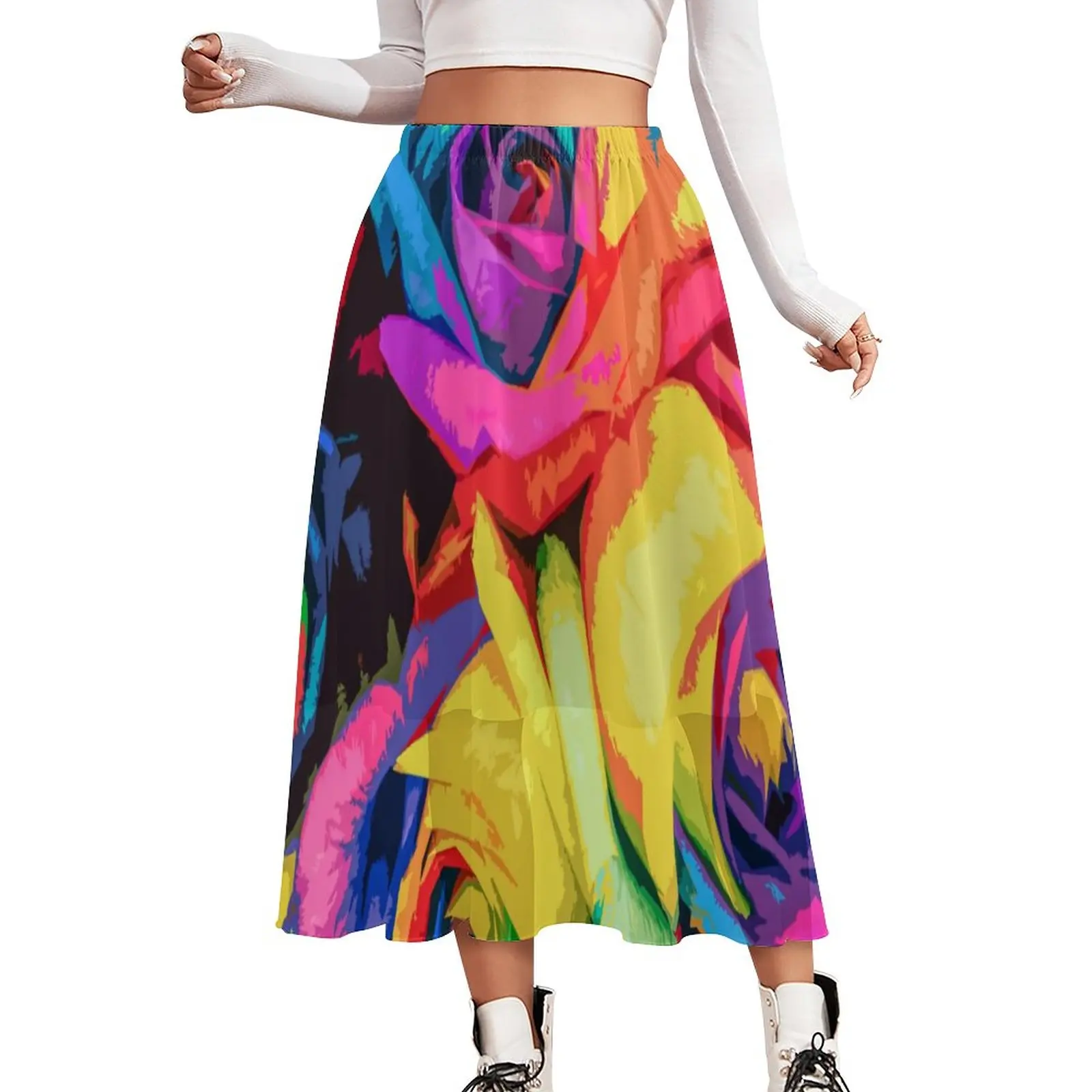 

Шифоновая юбка с яркими розами Y2K, яркие цветочные длинные юбки, Женская Милая юбка в стиле бохо, одежда на заказ, подарок на день рождения