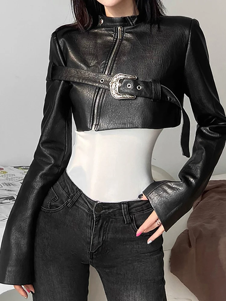 Goth Dark Fashion 90s Streetwear Faux Pu Jackets For Women Leather Mall Gothic Grunge Black Crop Coats Fall Punk Zip Up Outwear