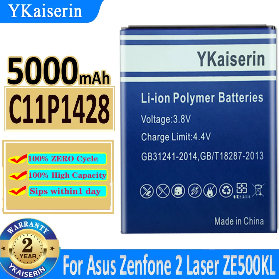 

Аккумулятор ykaisсеребрин C11P1428 5000 мАч для ASUS ZenFone2 Laser 5 дюймов ZE500KL ZE500KG Z00ED, аккумулятор для телефона большой емкости