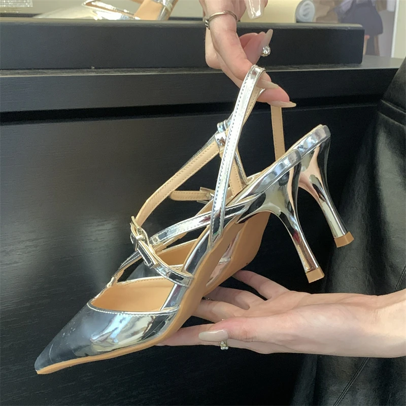 Eilyken/модные серебристые женские туфли-лодочки на высоком тонком каблуке