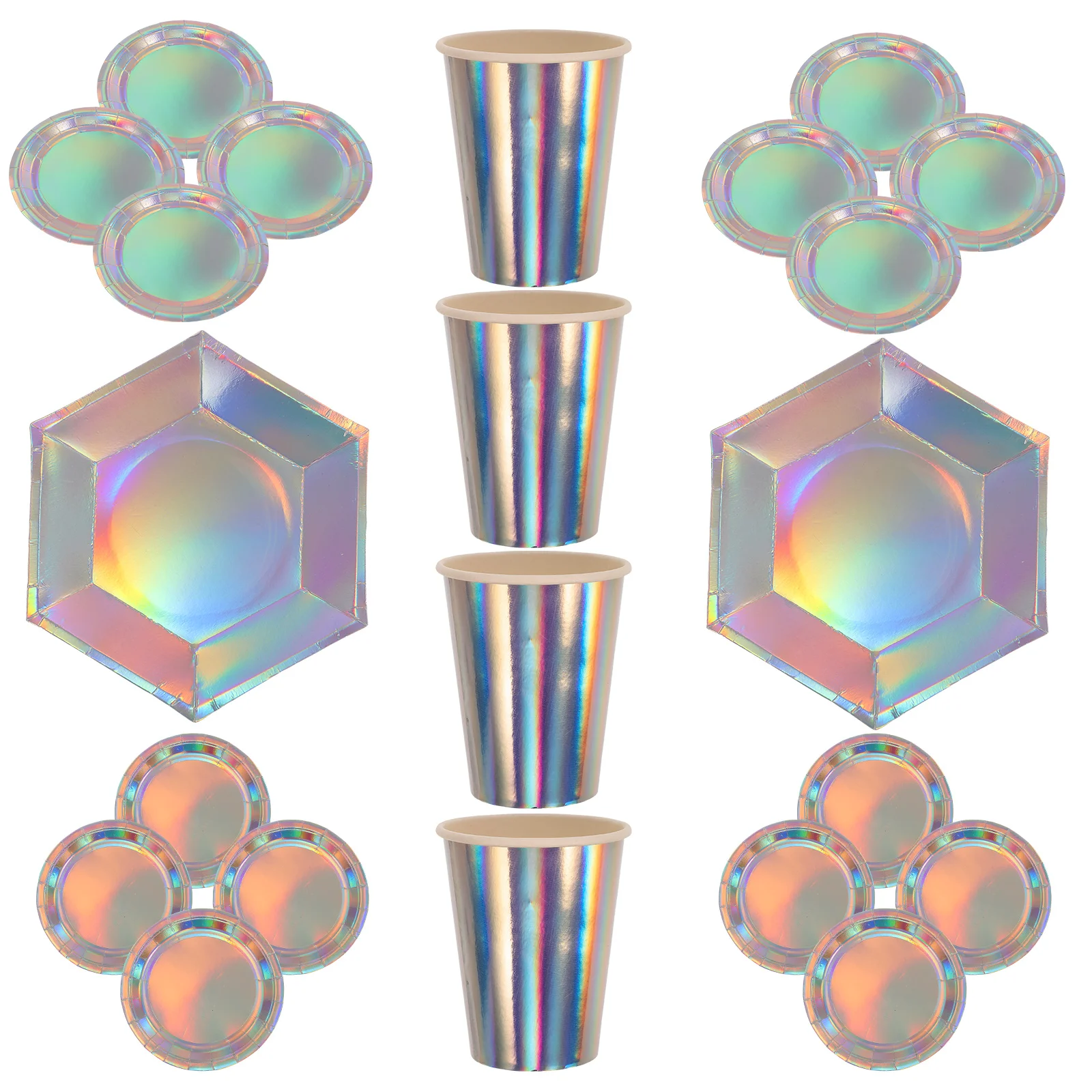 

32 Pcs Disposable Dishes Tableware Paper Props Party European American Holographic