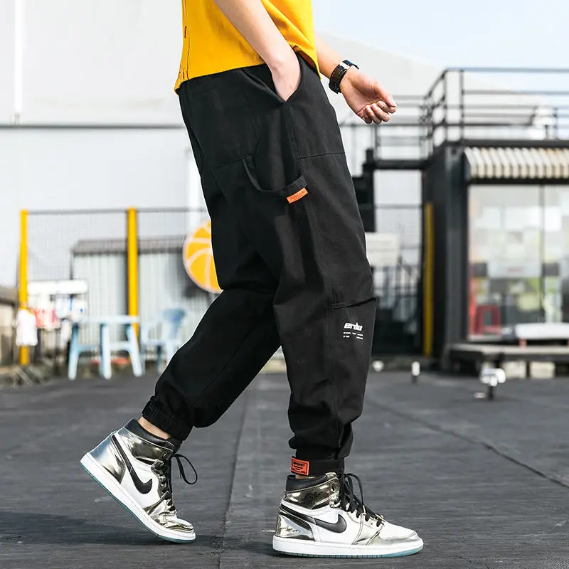 

FGN Overalls Men 'S Fashion Brand Loose Tappered Pure Cotton Casual Pants Cropped Men 'S Fleece Lined Padded Warm Keeping Pants