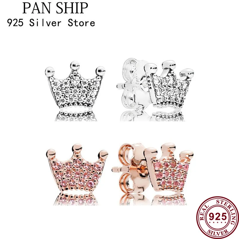 

Authentic S925 Sterling Silver Shining Cz Crown Earrings Women's Fashion Silver Earrings Jewelry Gifts