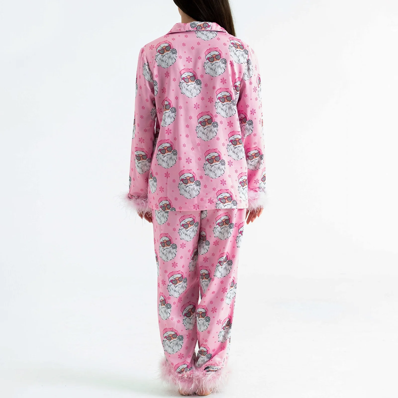 Рождественские пижамы для женщин шелковые атласные комплекты домашней одежды