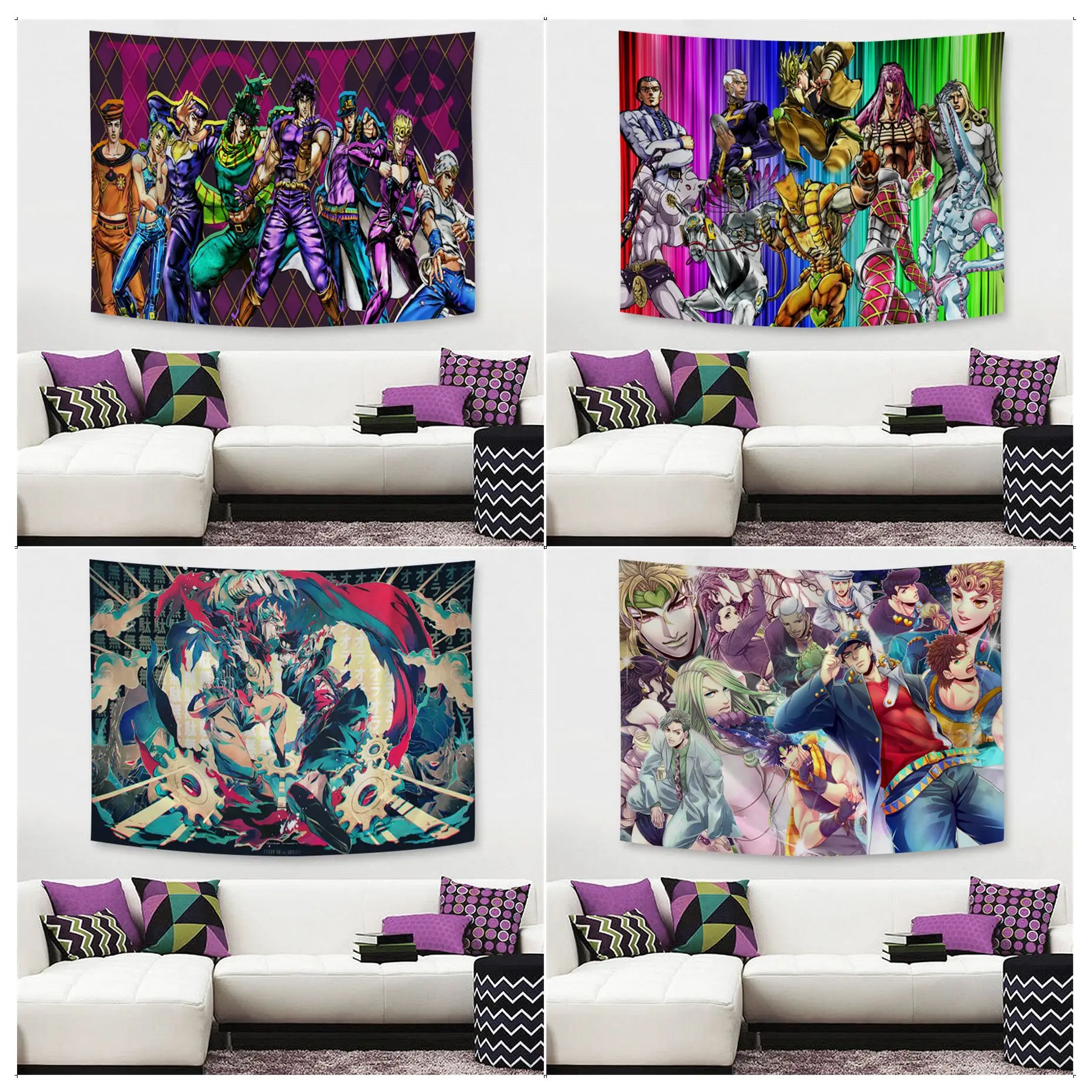 

JoJo's Bizarre Adventure Tapestry Anime Tapestry Hanging Tarot Hippie Wall Rugs Dorm Wall Hanging Sheets