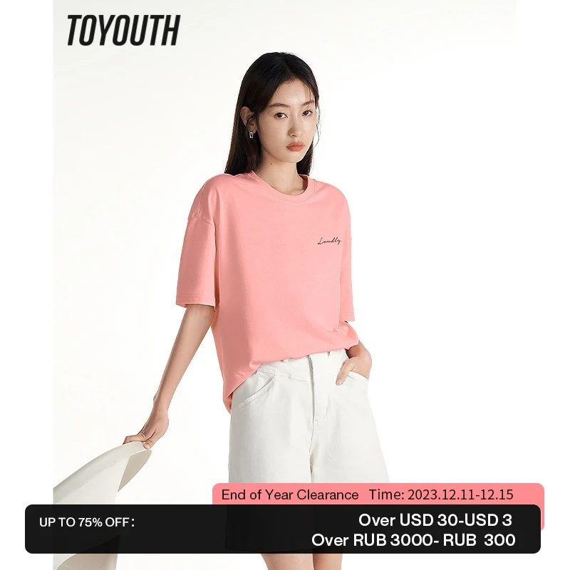 

Toyouth Women T-shirt 2023 Summer Short Sleeve O Neck Loose Tees Letter Print Casual Versatile Oversized Five Colors Tops