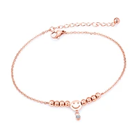titanium steel plated rose gold beads smiling face anklet personality student jewelry boudoir sister chain anklet