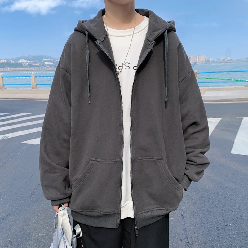 

Мужская однотонная Толстовка Extfine на молнии, осенняя новая одежда, пальто, Мешковатые повседневные куртки в Корейском стиле унисекс, мужской кардиган с капюшоном