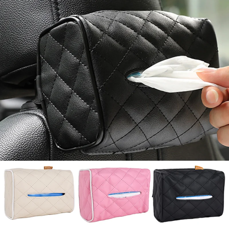 

Car Tissue Boxes PU Leather Car Sun Visor Hanging Tissue Box Holder Organizer Tissue Drawer Container Bag Auto Interior Storage
