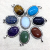 exquisite natural stone charm oval pendant agate tiger eye opal making diy jewelry bracelet and necklace accessories 29x41mm