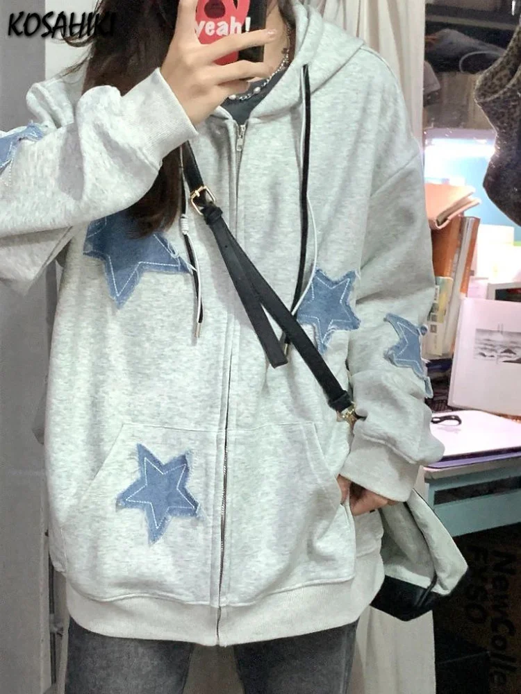 

Vintage Sweatshirt Women Fashion Star Graphic Zip Up Hoodies Goth Jacket Y2k Aesthetic Harajuku Hoody Jackets Femme
