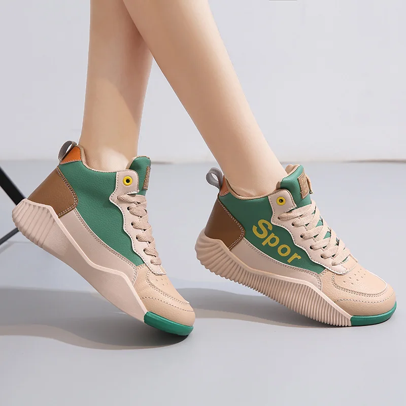 Women Sport Shoes Woman Fashion Sneakers High-top Matching Lace-up Flat Shoes Casual Loafers Vulcanized Shoes Spring Autumn New