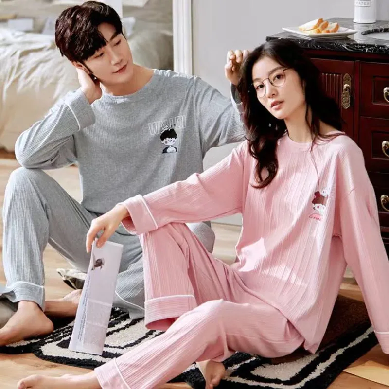 cotton couple pajamas  women's autumn and winter long-sleeved men's winter one man and one woman suit can wear out loungewear