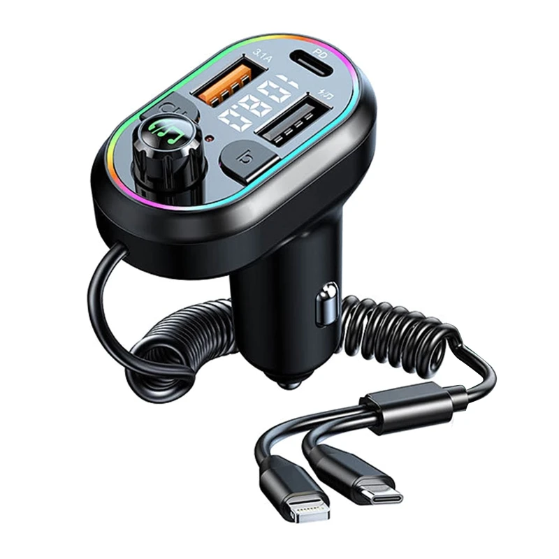 

Bluetooth-compatible 5.0 FM Transmitter for Car Wireless FM Radio Adapter Music Player Car Kit PD 25W 2 USB Ports K0AF