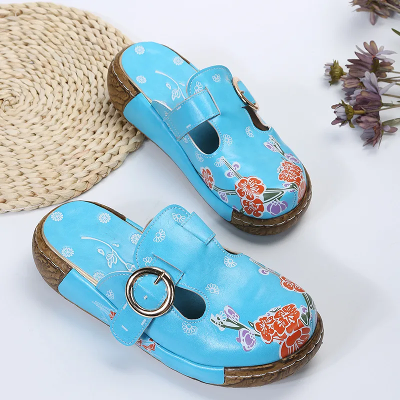 

2022 New Sandals and Slippers Women's Baotou Casual Flat Slippers Women's Flower Roman Slippers Women's Sandals Large Size 35-43