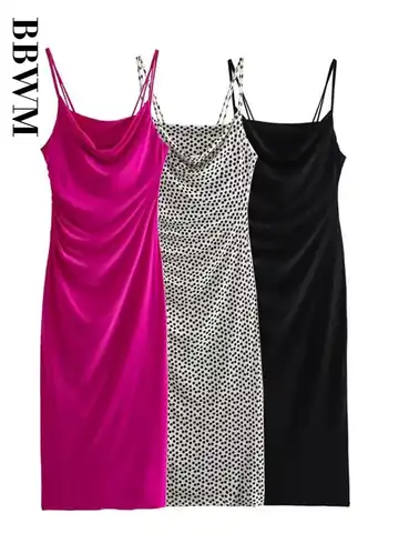 Dot Print Dress Women Strap Midi Dress Woman Sexy Vintage Backless Party Dresses Women 2023 Summer Ruched Dress Chic Female