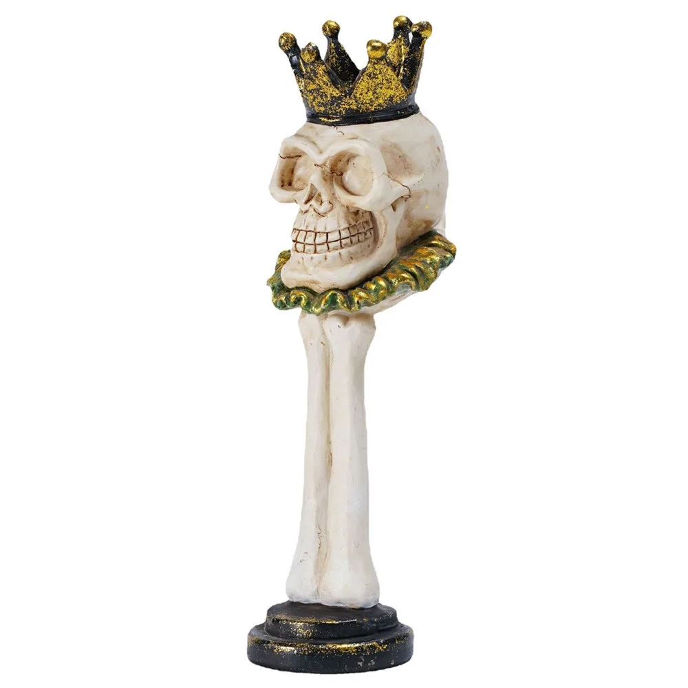 

Pillar Crown Skull Candle Holder Resin Ghost Head Candlestick Ornament for Home Party Bar Decoration Skeleton Art Sculpture