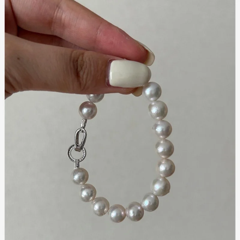 Браслет из тонкого серебра S925 с натуральным пресноводным жемчугом в стиле