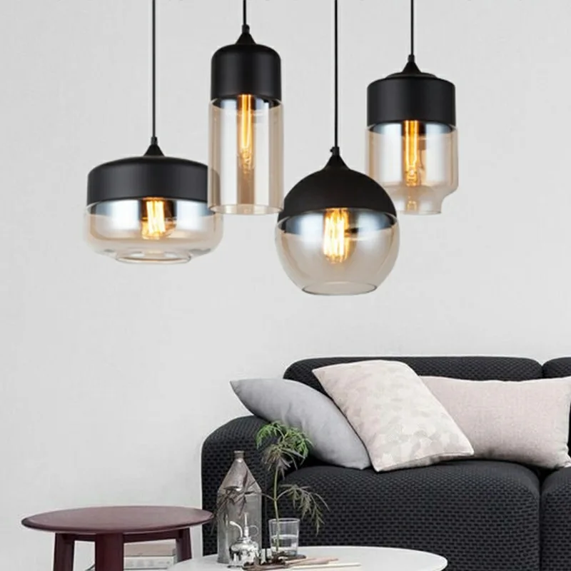 Nordic simple loft glass chandelier E27 American country living room restaurant bar clothing store industrial retro lamps