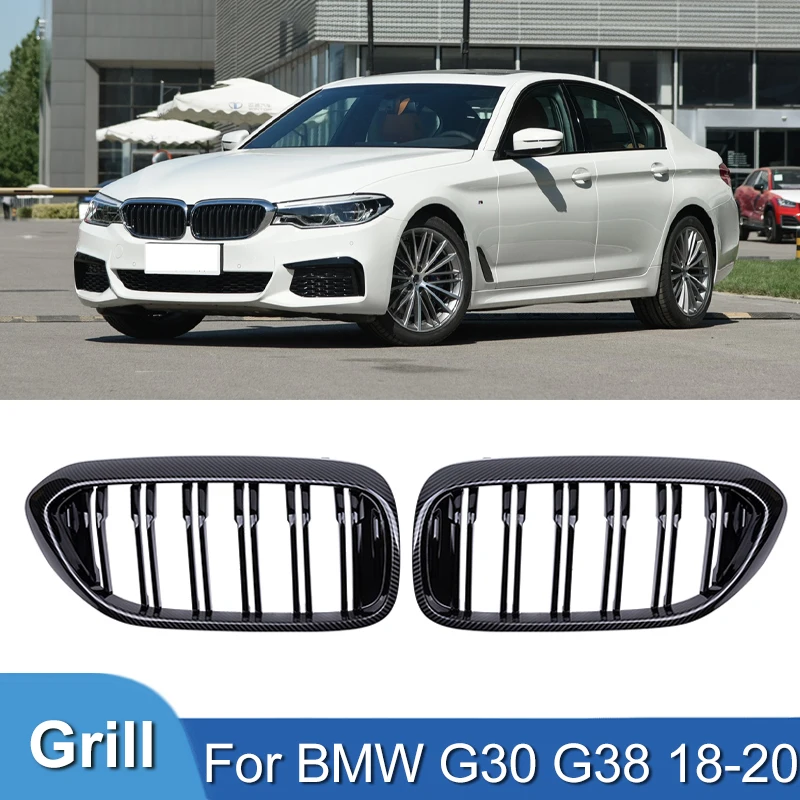 Pulleco Carbon Fiber Grille Car Front Bumper Kidney Grills Racing Grill For BMW 5 Series G30 G38 525I 530I 540I 550I 2018-2020