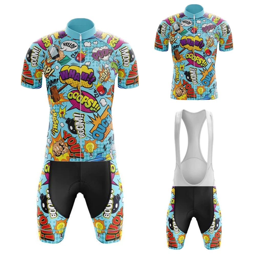 

Summer Mens Cycling Suit Comic Blue Jersey Bib Shorts Gel Breathable Pad Maillot Ciclismo Hombre Mountain Bike 2023