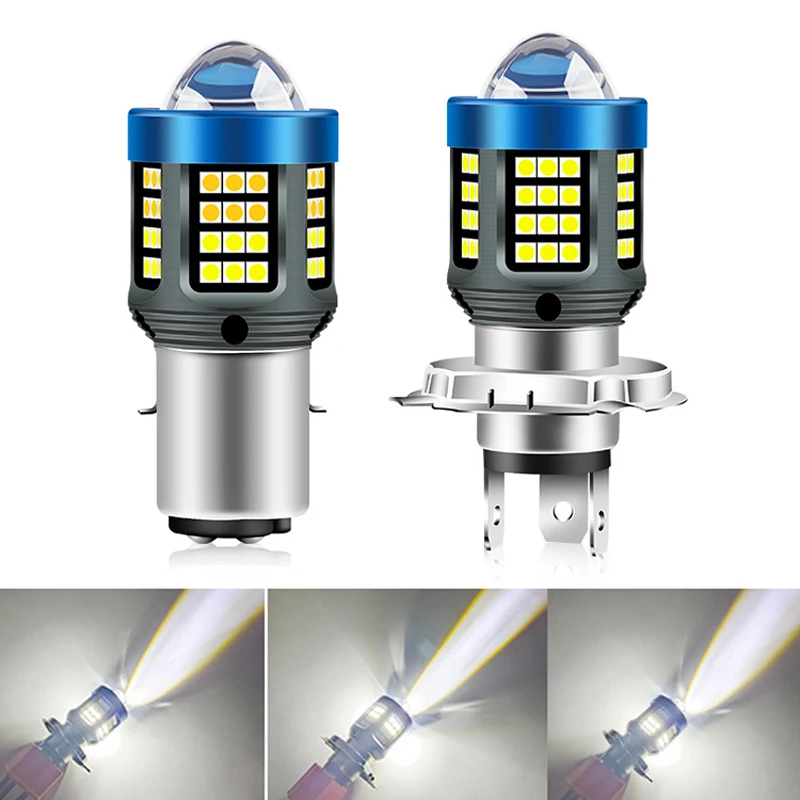 

1Pcs H4 BA20D LED Motorcycle Headlight Bulb 3030 CSP Lens White Hi Lo Lamp Scooter Accessories 12-80V