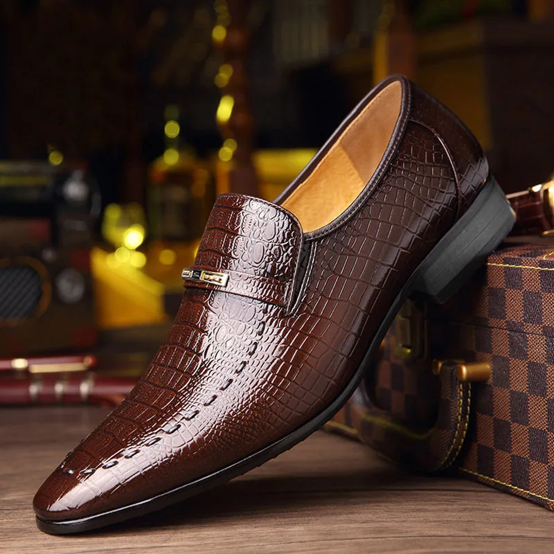 

New Crocodile Pattern Leather Dress Shoes for Men Classic Italian Casual Party Wedding Loafer Hombre Slip-on Suit Footwear 38-48