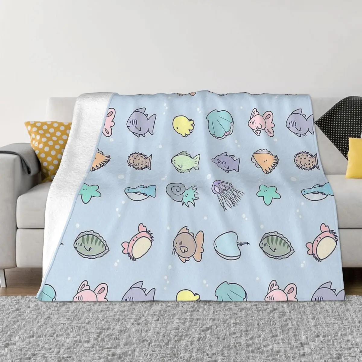

Ocean Pattern Blanket Flannel Spring Autumn Chonk Fish Warm Throws For Winter Bedding
