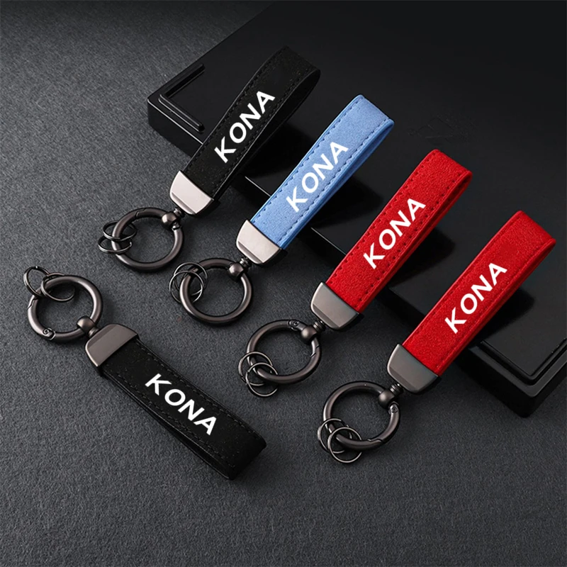 

Fashion Leather Car Styling Badge Pendant Metal Keychain 4s Shop Gift Auto key chain For Hyunda kona 2018 2019 ev