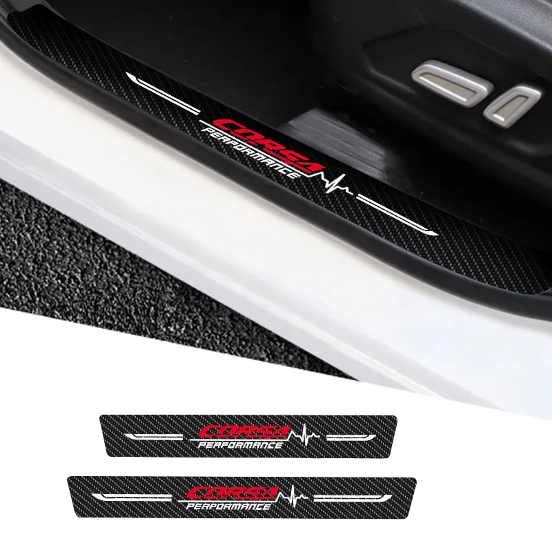 

4Pieces Car Carbon Fiber Sticker For Opel Corsa Logo Auto Door Threshold Strip Anti Scratch Tape Waterproof Decal Accessories