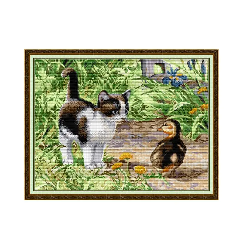 

Joy Sunday Kitten And Gosling Counted 11ct 14ct Cross Stitch Sits DIY Set DIY Cross-stitch Embroidery Needlework Home Deco