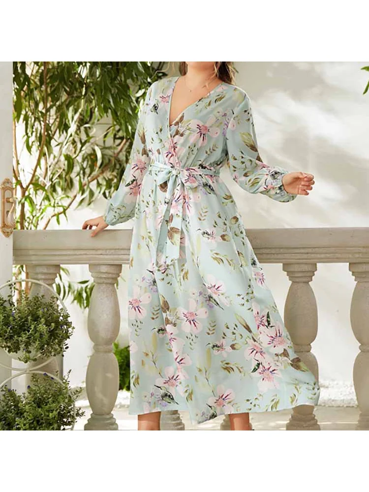 Spot 2022 spring/summer new Middle East plus-size fashion temperament print elasticated waist dress women