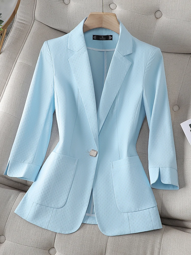 

Женский блейзер с коротким рукавом, приталенная куртка на одной пуговице, деловая одежда для работы, официальное пальто, синий и желтый цвета, весна-лето