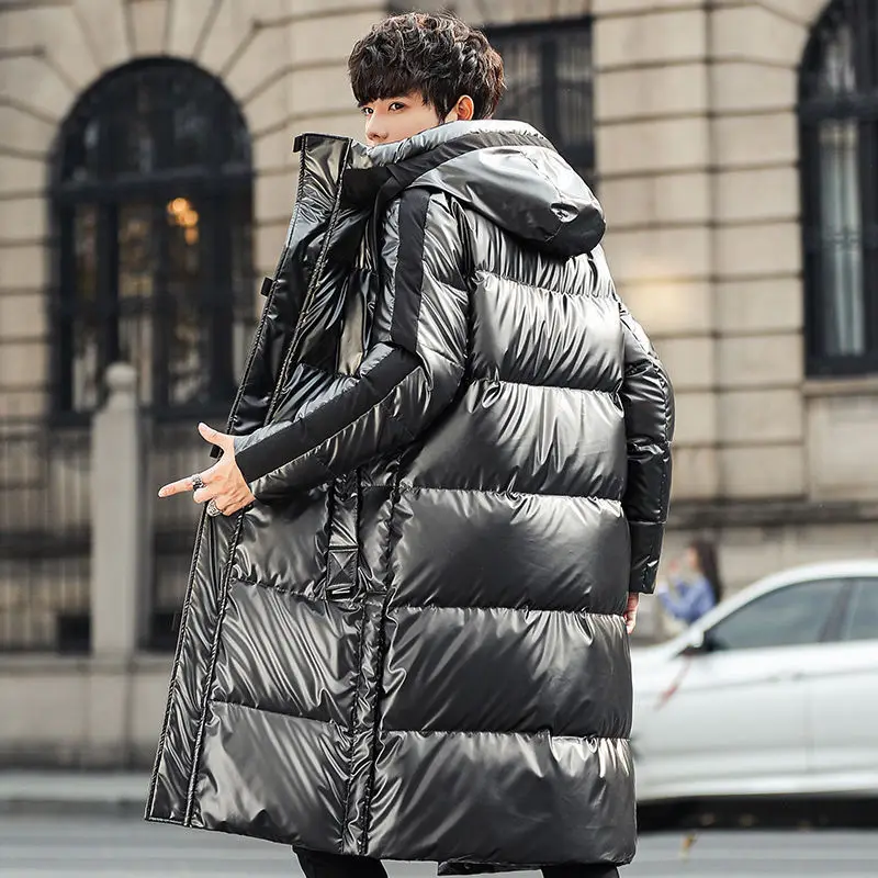 Bright White Duck Down Jacket Winter New Mid-length Over-the-knee Thickened Men's Youth Trend Coat