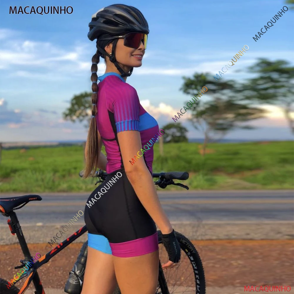 

Macaquinho Female Purple Cycling Suit Bike Jumpsuit Laika Cyclist Clothing Professional Triathlon Short Sleeve Set