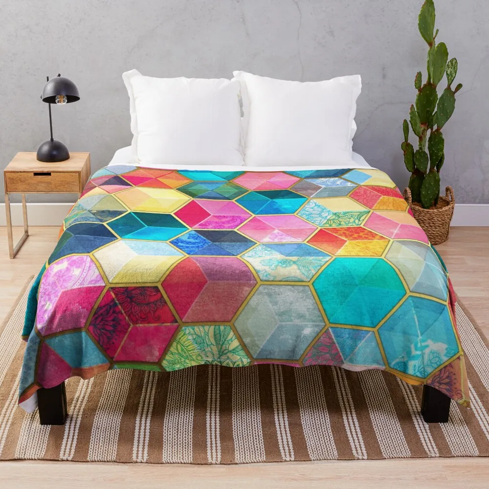 

Crystal Bohemian Honeycomb Cubes - colorful hexagon pattern Throw Blanket tourist blanket extra large throw blanket