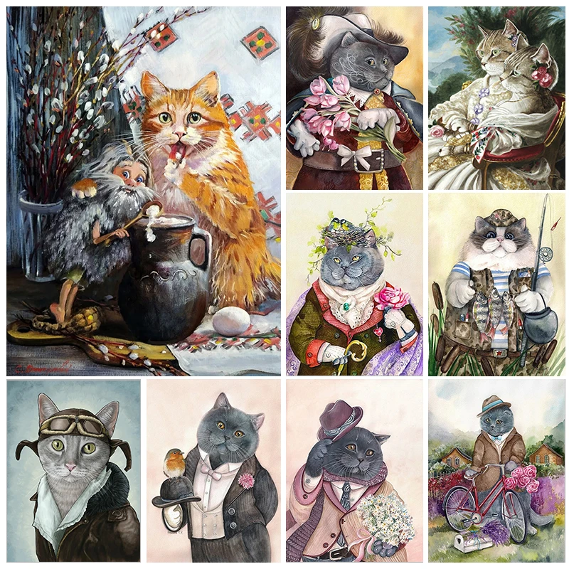 

Animal 5D DIY Diamond Painting Different Occupations Cat Mosaic Rhinestone Embroidery Full Round Diamond Cross Stitch Home Gift