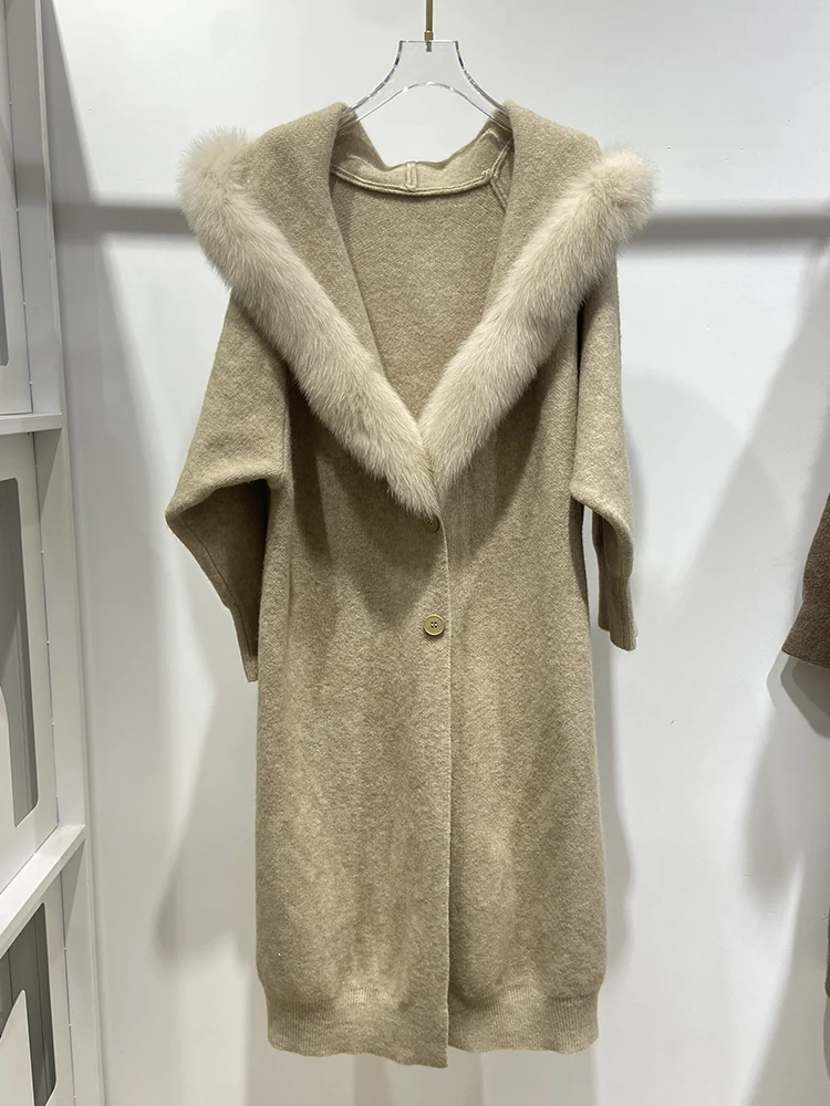 2024 женский зимний вязаный кардиган из натурального лисьего меха куртка с