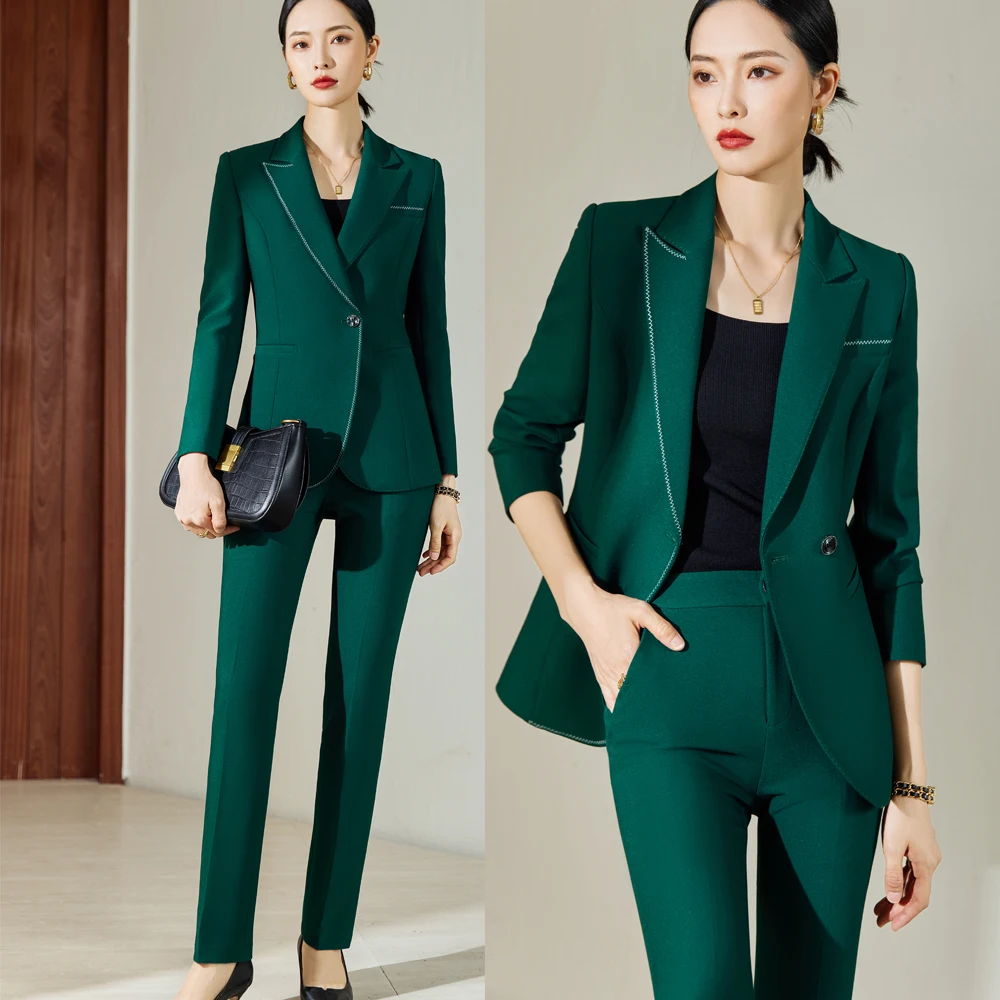 Green pullover, high-end professional suit, female spring and autumn temperament, goddess fan, formal dress, manager's work clot