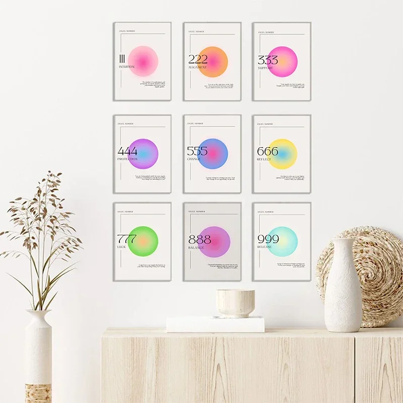 

Картина на холсте с градиентом, пастельный постер с ангелом, цифрами ауры, декор для гостиной